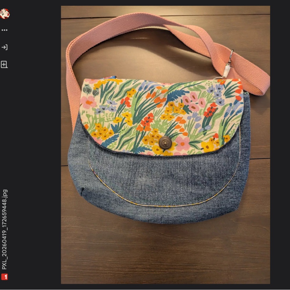 Upcycled Denim Crossbody Bag with floral front Handmade !